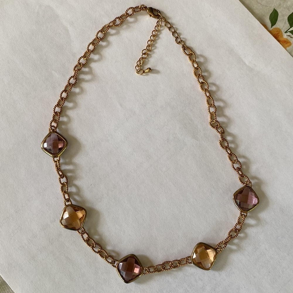 GOLD and pink and purple crystal inset collar necklace